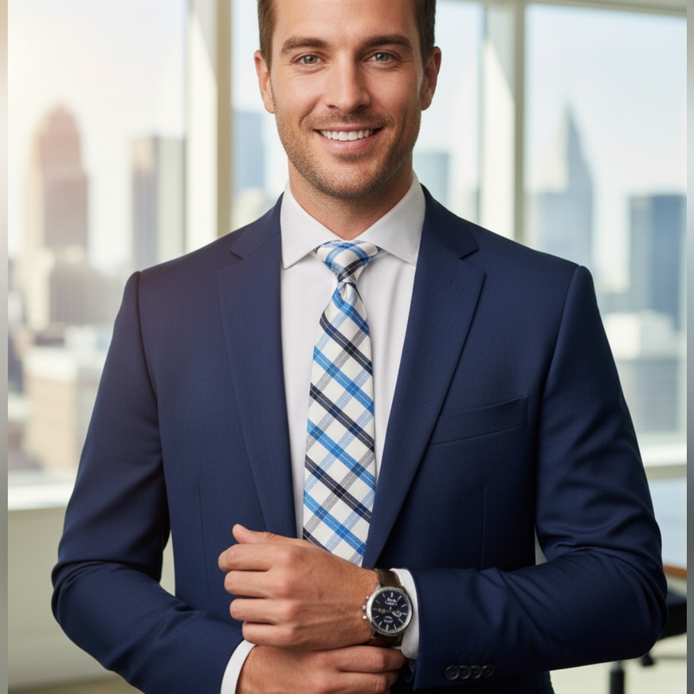 Skinny Tie Madness blue/grey criss-cross tie